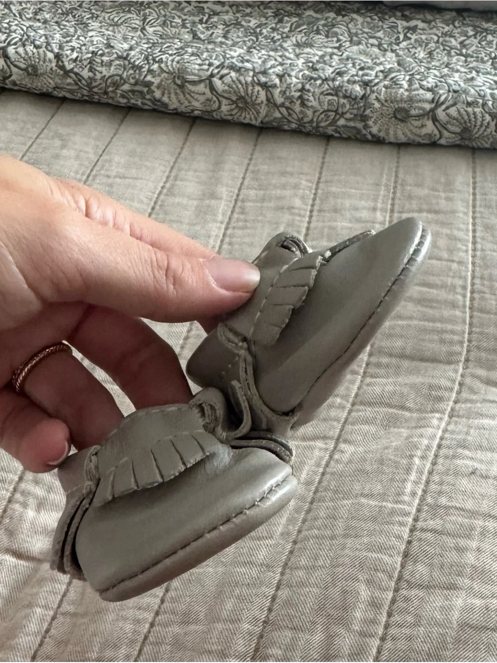 Freshly Picked Gray Leather Baby Moccasins size 0